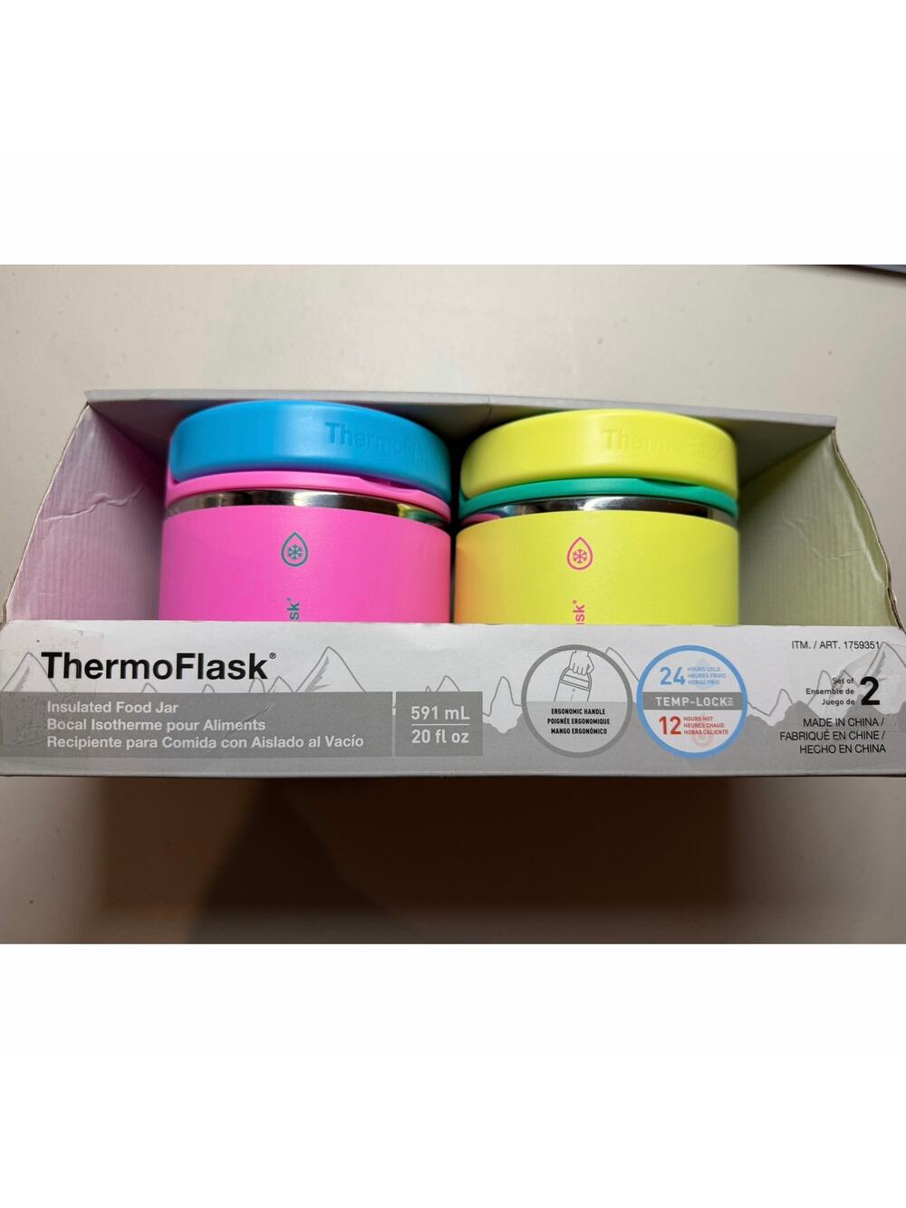 NEW! ThermoFlask Set Of 2 Insulated Food Jar 591ml / 20fl oz